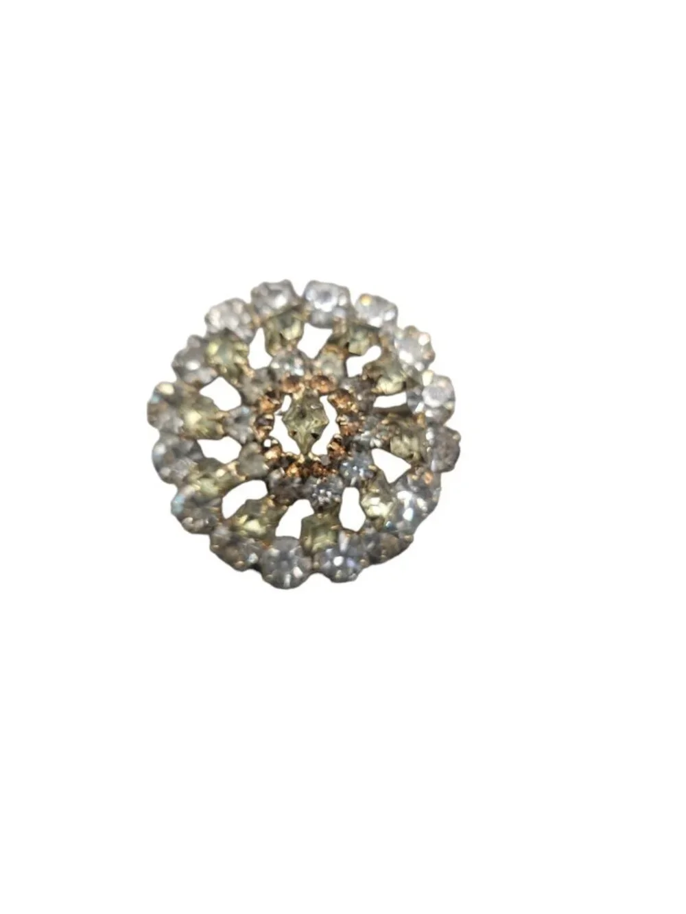 MCM Layered Cluster Brooch Round Crystal Navette Rhinestone Pin Unsigned Vintage